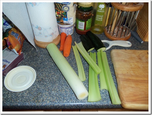 Vegetables ready to chop - leek, carrots, courgette and celery