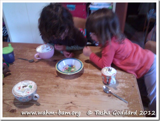 Hot chocolate, squirty cream and smarties (www.wahm-bam.org © Tasha Goddard 2012)